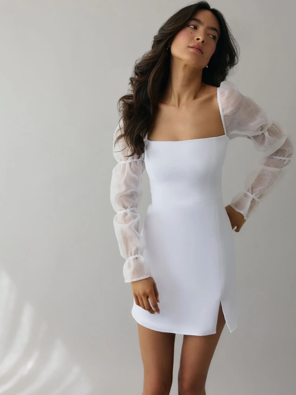 Park & Fifth Leslie Mini Puff Sleeve Sheer Long Sleeve Dress